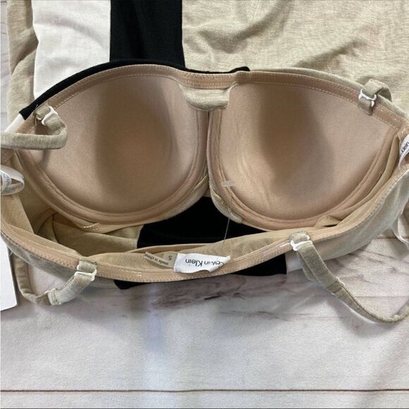 Calvin Klein NWT Womens Beige Colorblock Asymmetrical Hem Midi Dress Small - Picture 4 of 12